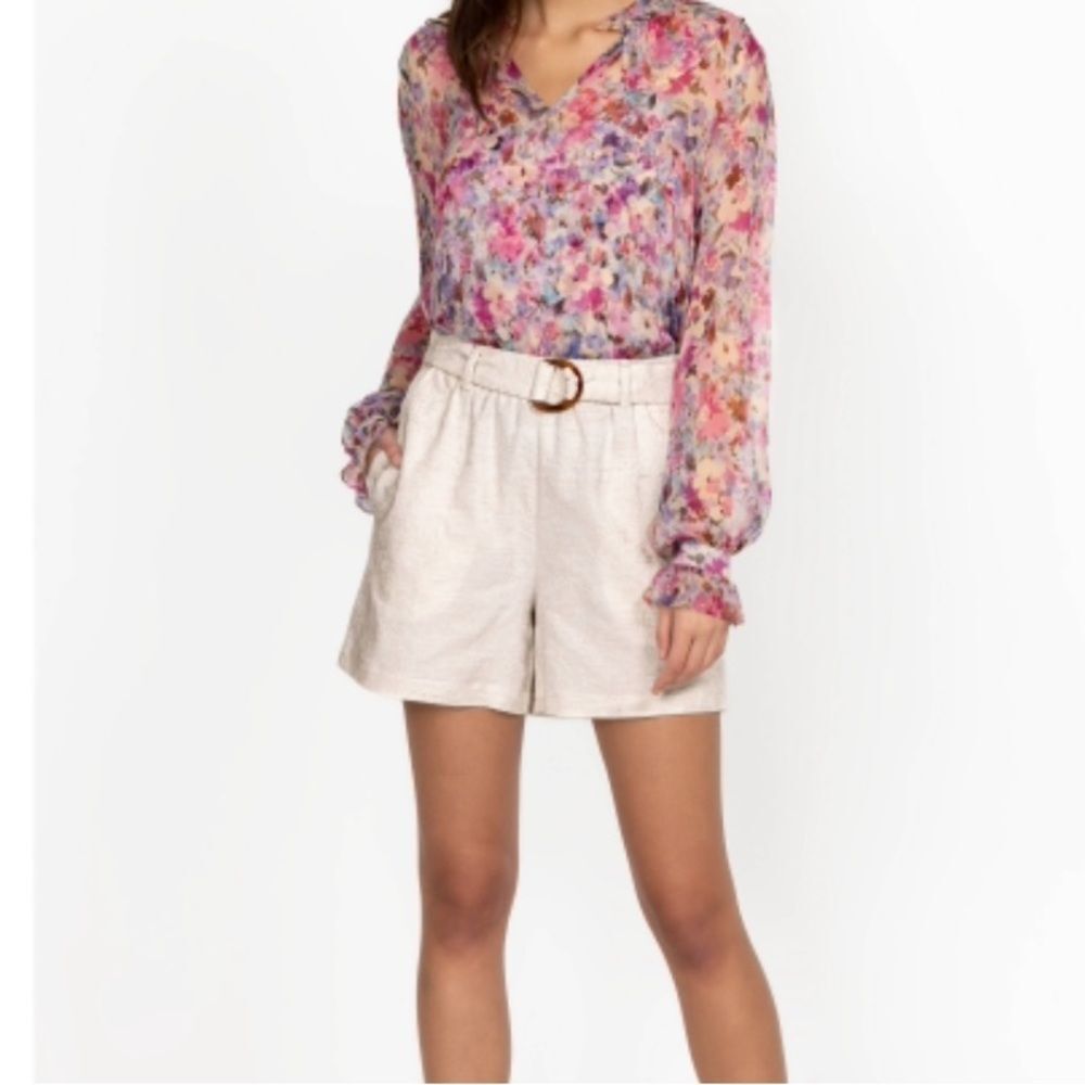 Nwt Johnny Was ANITA PAPERBAG SHORT Cream Belted High Waist